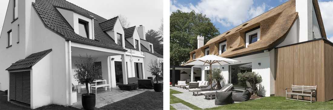 Photo avant-après de la restructuration complète d'une villa par un architecte d'intérieur à Lille