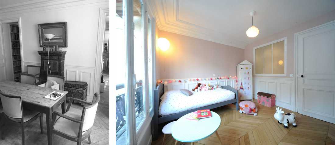 Aménagement d'une chambre d'enfant par un architecte d'intérieur en photo avant-après