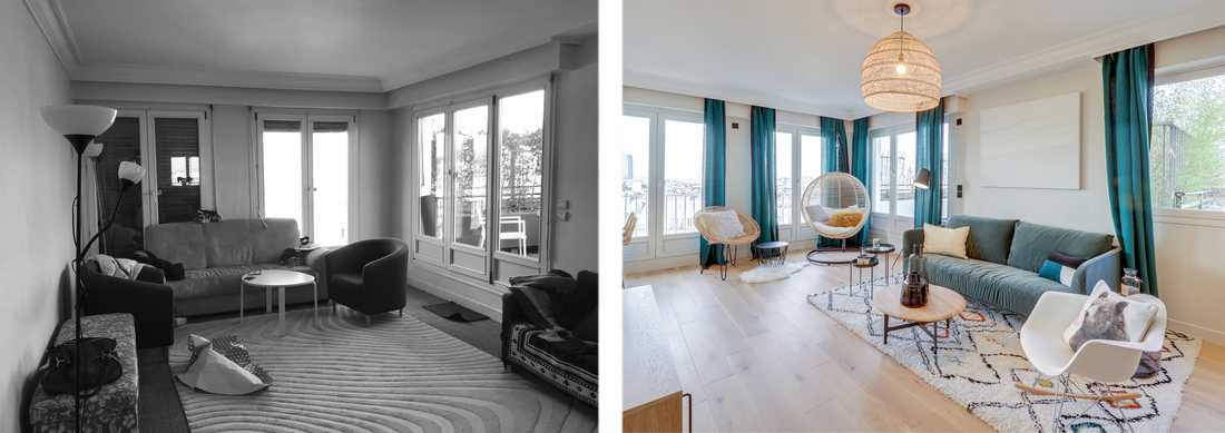 Avant - après : Aménagement du salon d'un appartement des années 60 par un architecte d'intérieur à Lille